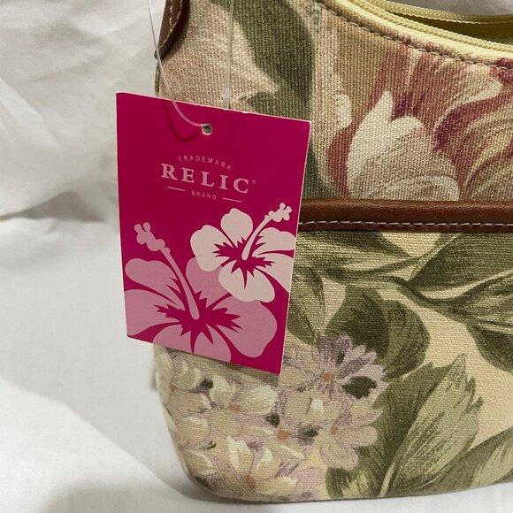 NWD RELIC Eliza Floral Women's Small Canvas Hobo Shoulder Bag Leather Trim Purse - Picture 2 of 12